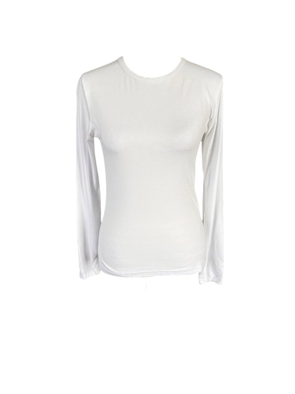 Papillon women's white long sleeve crewneck stretchy pullover t-shirt size S?